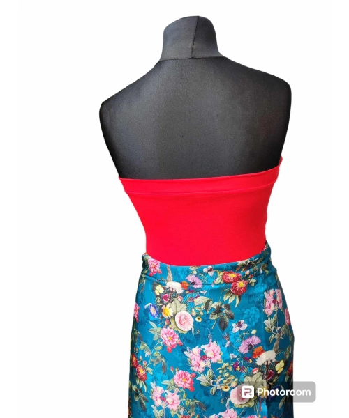 Krótki top damski plażowy Bluzka bez ramiączek - czerwony